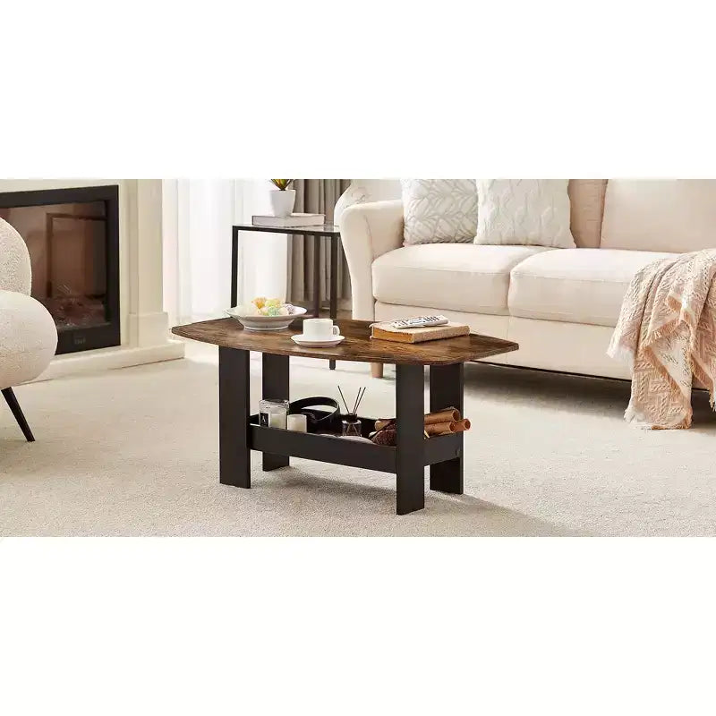Table basse VECELO pour salon avec compartiment de rangement, marron