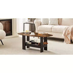 Table basse VECELO pour salon avec compartiment de rangement, marron