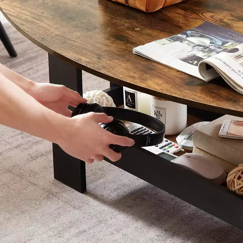 Table basse VECELO pour salon avec compartiment de rangement, marron