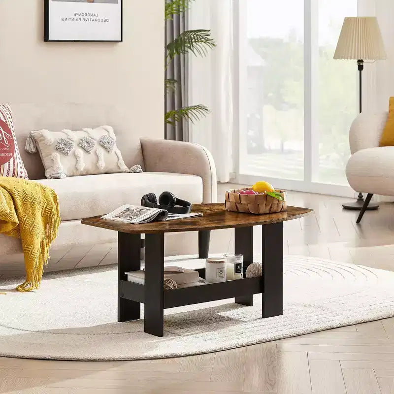 Table basse VECELO pour salon avec compartiment de rangement, marron