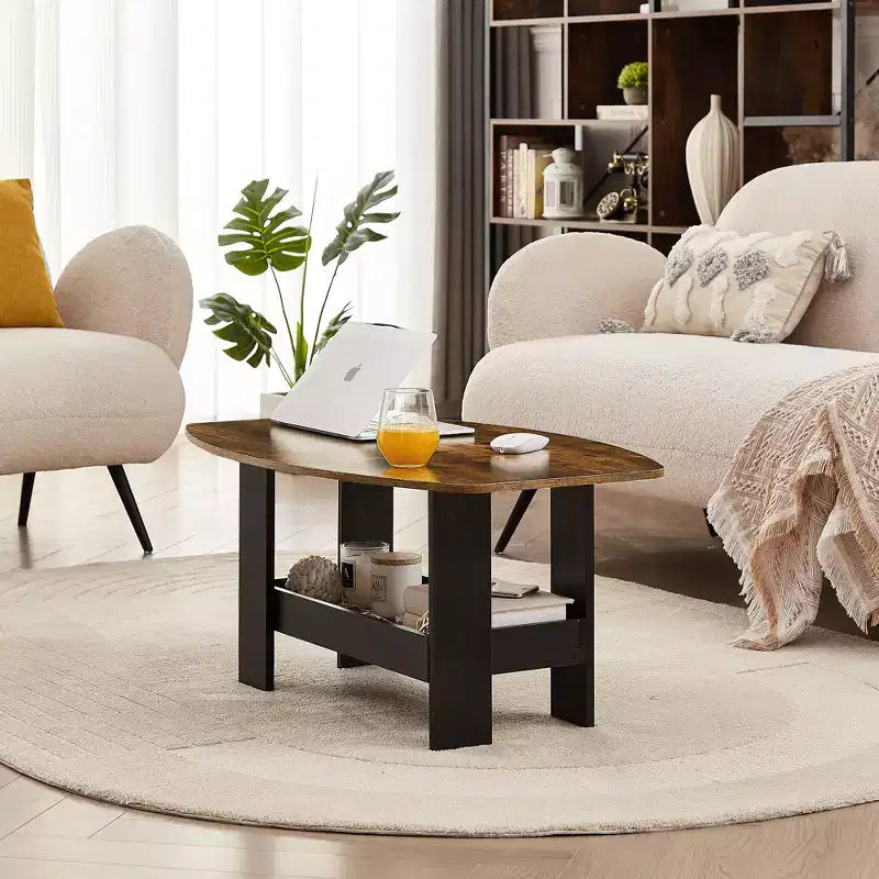 Table basse VECELO pour salon avec compartiment de rangement, marron