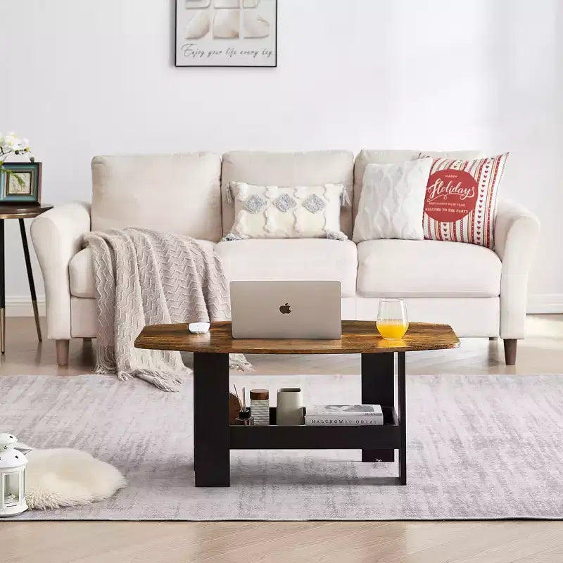 Table basse VECELO pour salon avec compartiment de rangement, marron