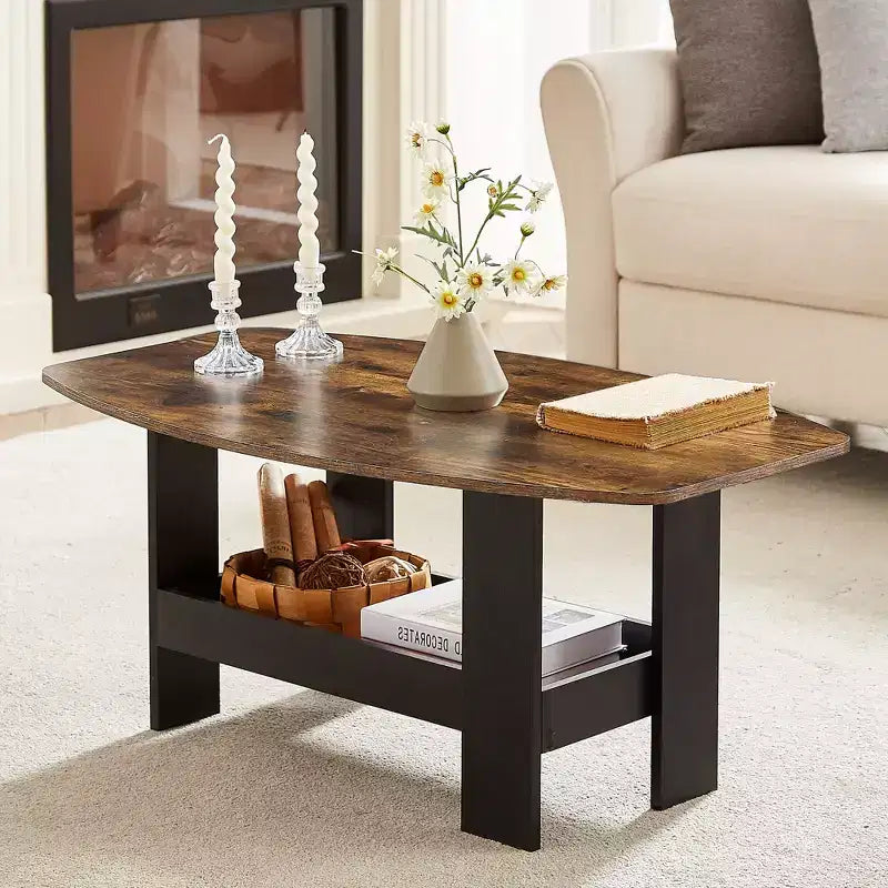 Table basse VECELO pour salon avec compartiment de rangement, marron