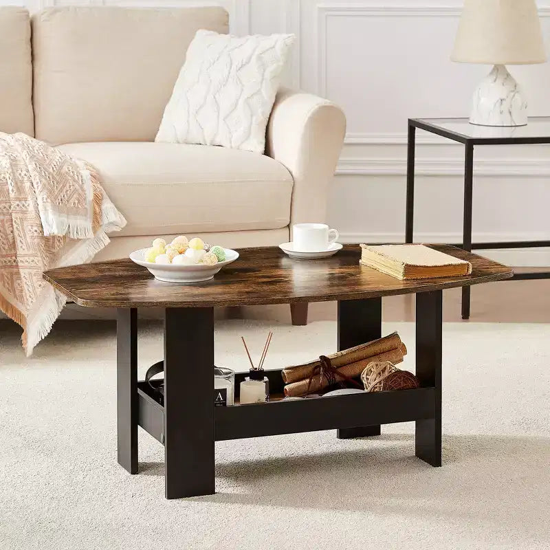 Table basse VECELO pour salon avec compartiment de rangement, marron