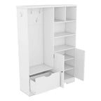 Meuble d'entrée 5 en 1 ModernLuxe de 52,7 po avec 7 crochets, armoire à chaussures et banc de rangement pour entrée, porte-manteau moderne avec étagères de rangement 4Q