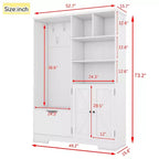 Meuble d'entrée 5 en 1 ModernLuxe de 52,7 po avec 7 crochets, armoire à chaussures et banc de rangement pour entrée, porte-manteau moderne avec étagères de rangement 4Q