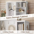 Meuble d'entrée 5 en 1 ModernLuxe de 52,7 po avec 7 crochets, armoire à chaussures et banc de rangement pour entrée, porte-manteau moderne avec étagères de rangement 4Q