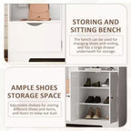 Meuble d'entrée 5 en 1 ModernLuxe de 52,7 po avec 7 crochets, armoire à chaussures et banc de rangement pour entrée, porte-manteau moderne avec étagères de rangement 4Q