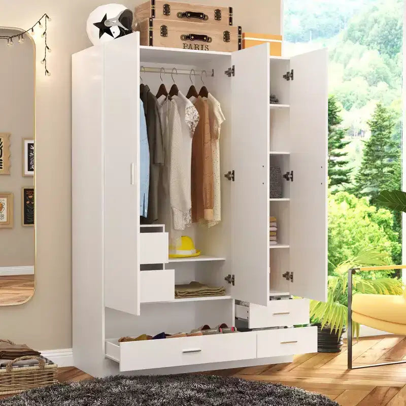 Armoire blanche Famapy avec coiffeuse et miroir, garde-robe polyvalente