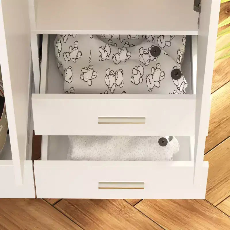 Armoire blanche Famapy avec coiffeuse et miroir, garde-robe polyvalente