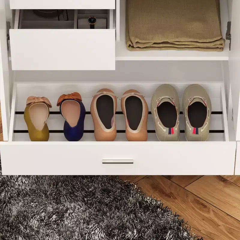 Armoire blanche Famapy avec coiffeuse et miroir, garde-robe polyvalente