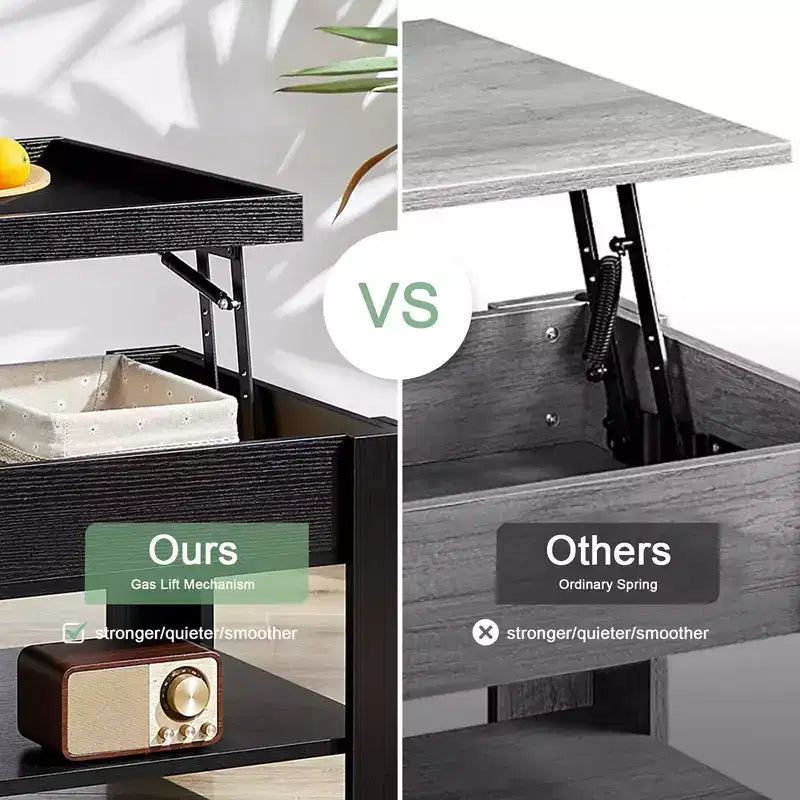 VECELO Table basse relevable avec compartiment caché et étagère de rangement Table à manger pour salon