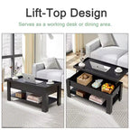 VECELO Table basse relevable avec compartiment caché et étagère de rangement Table à manger pour salon
