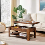 VECELO Table basse relevable avec compartiment caché et étagère de rangement Table à manger pour salon