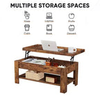VECELO Table basse relevable avec compartiment caché et étagère de rangement Table à manger pour salon