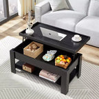 VECELO Table basse relevable avec compartiment caché et étagère de rangement Table à manger pour salon