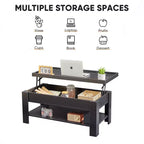 VECELO Table basse relevable avec compartiment caché et étagère de rangement Table à manger pour salon