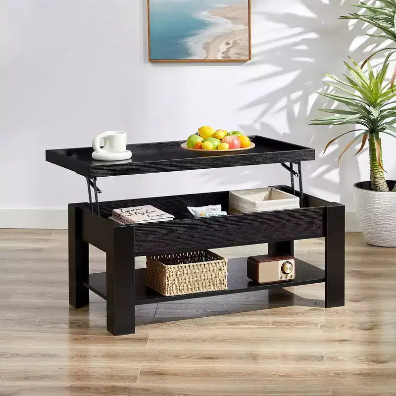 VECELO Coffee Table Lift Top Coffee Tables with Hidden Compartment and Storage Shelf Dining Table for Living Room