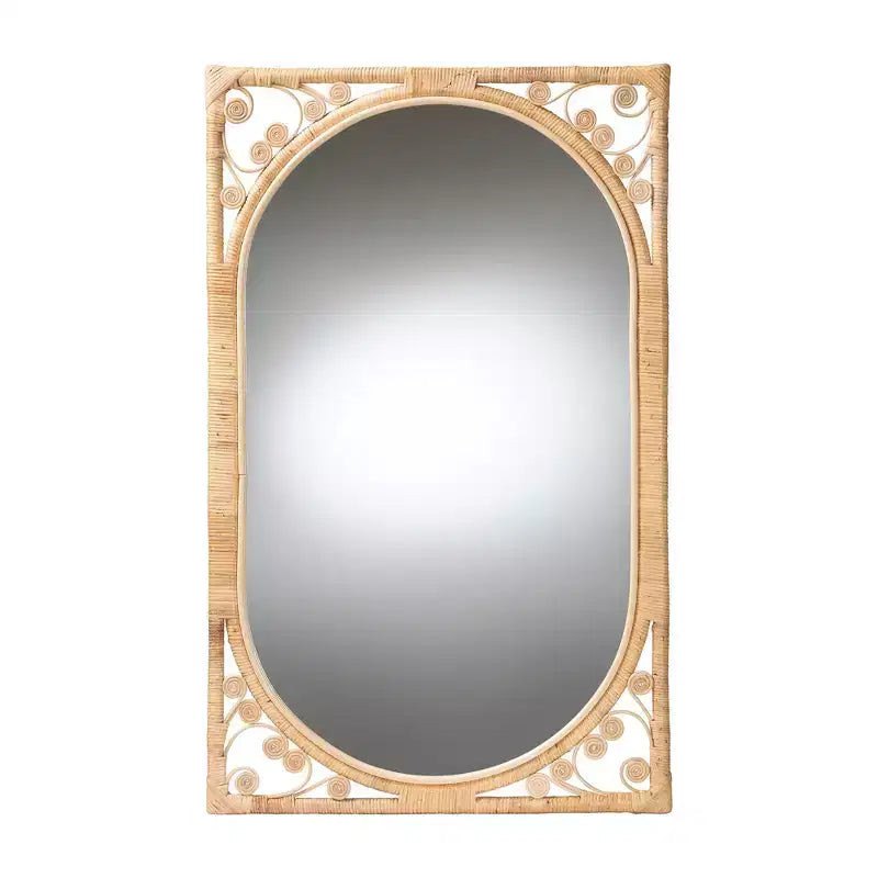 Miroir mural d'appoint bali & pari Isley en rotin naturel marron style bohème moderne