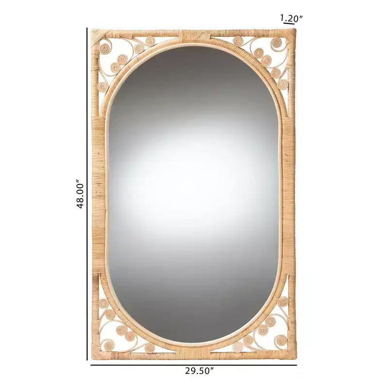 Miroir mural d'appoint bali & pari Isley en rotin naturel marron style bohème moderne