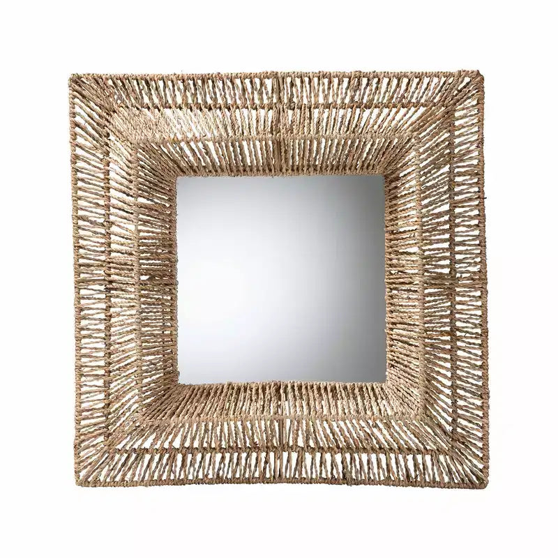 Miroir Mural d'Appoint Moderne Bohème en Métal et Jonc de Mer Naturel Marron bali & pari Collice