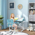 Ensemble bureau et chaise pour enfants Qaba, ensemble bureau et chaise d'étude réglable en hauteur avec plateau inclinable et rangement pour l'écriture, la lecture et le dessin