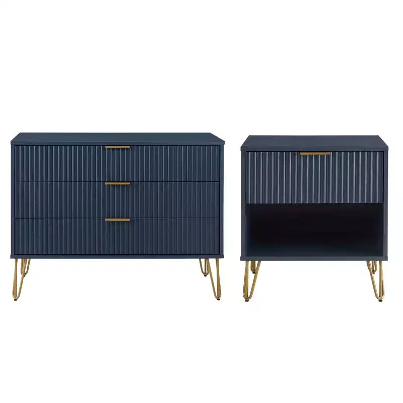 Ensemble commode 3 tiroirs et table de chevet 1 tiroir moderne Manhattan Comfort Dumbo 2 pièces