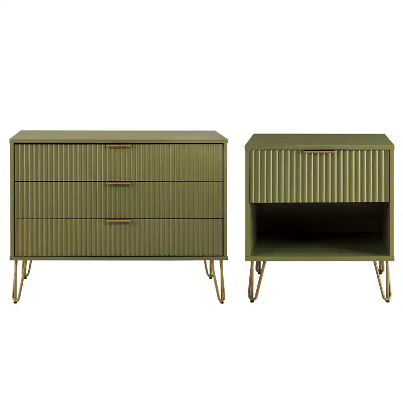 Ensemble commode 3 tiroirs et table de chevet 1 tiroir moderne Manhattan Comfort Dumbo 2 pièces