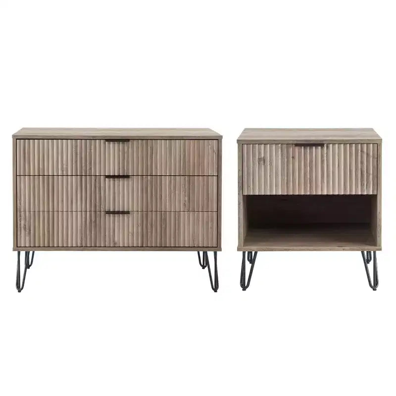 Manhattan Comfort Dumbo 2pc Modern 3 Drawer Dresser and 1 Drawer Nightstand Set