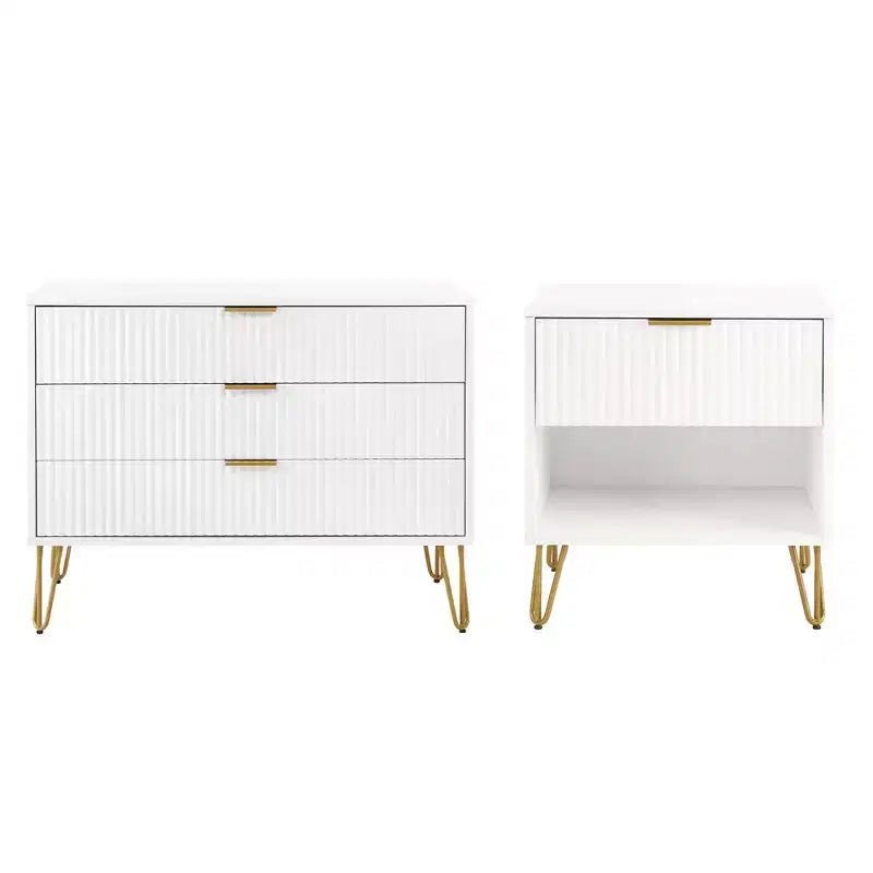Ensemble commode 3 tiroirs et table de chevet 1 tiroir moderne Manhattan Comfort Dumbo 2 pièces