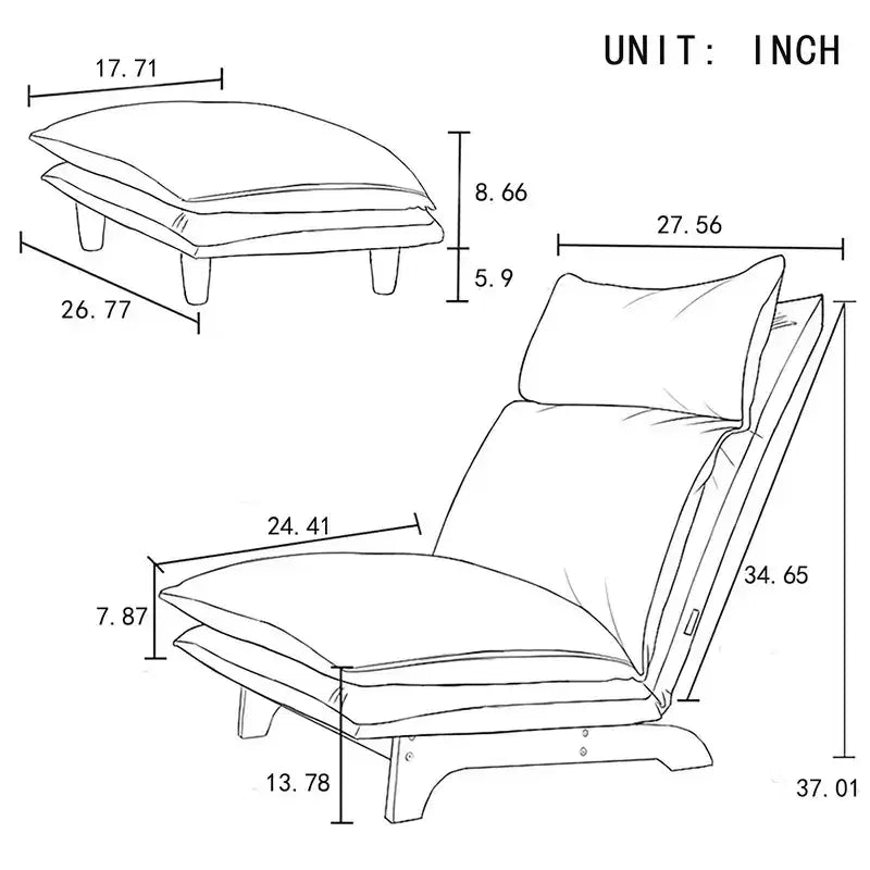 Fauteuil de sol individuel, chaise inclinable avec repose-pieds, canapé individuel de loisirs avec dossier réglable, fauteuil de lecture pour chambre à coucher et salon