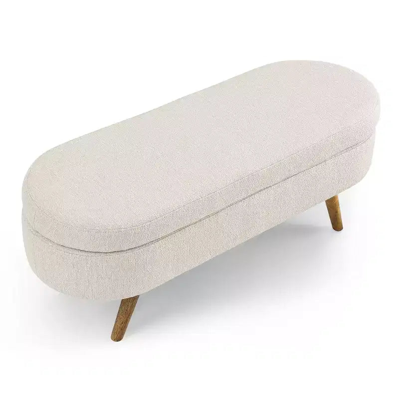 Banc de rangement ottoman, lin gris 43,5x16x16 pieds en bois rembourrés blancs dessus relevable sécurisé repose-pieds ovale charnière de canapé longue pour salon