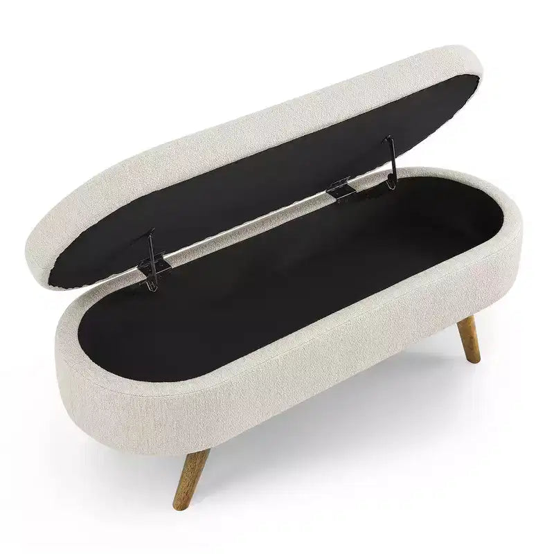 Banc de rangement ottoman, lin gris 43,5x16x16 pieds en bois rembourrés blancs dessus relevable sécurisé repose-pieds ovale charnière de canapé longue pour salon