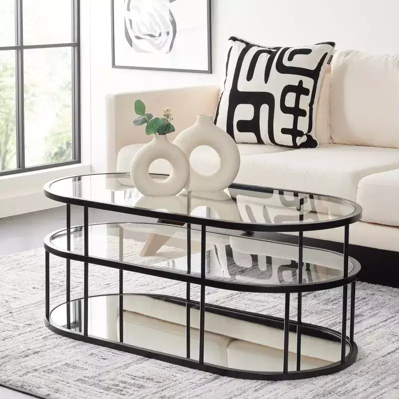 Table basse à 3 étagères Layta - Noir/Transparent - Safavieh