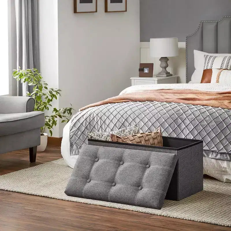 SONGMICS Banc de Rangement Ottoman avec Rangement, Repose-Pieds, Supporte jusqu'à 300 kg pour Chambre à Coucher, Salon