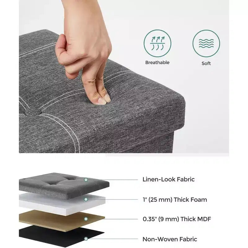 SONGMICS Banc de Rangement Ottoman avec Rangement, Repose-Pieds, Supporte jusqu'à 300 kg pour Chambre à Coucher, Salon