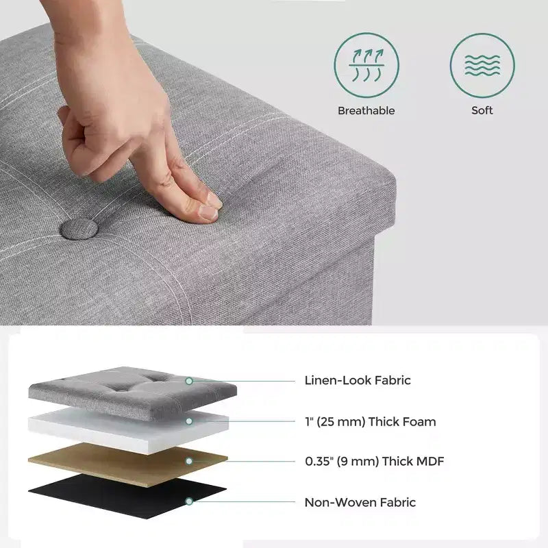 SONGMICS Banc de Rangement Ottoman avec Rangement, Repose-Pieds, Supporte jusqu'à 300 kg pour Chambre à Coucher, Salon