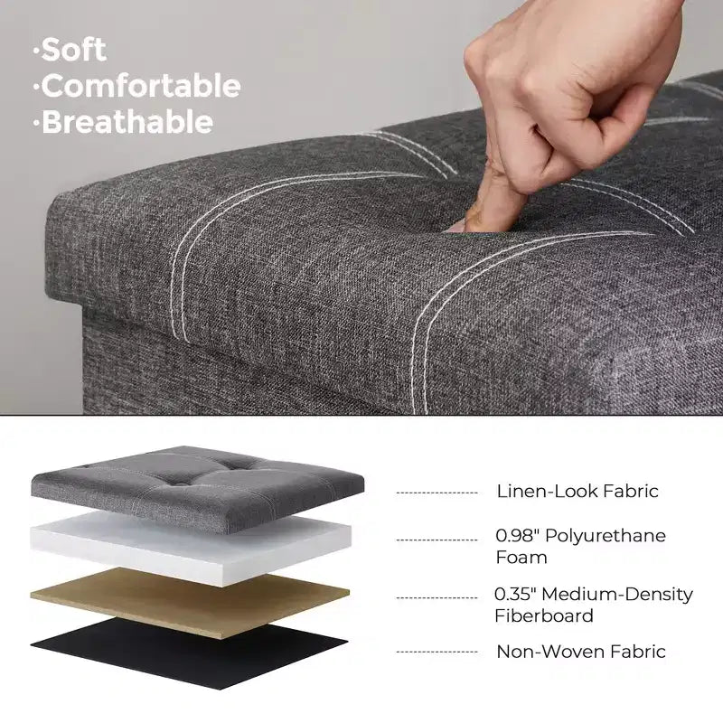 SONGMICS Banc de Rangement Ottoman avec Rangement, Repose-Pieds, Supporte jusqu'à 300 kg pour Chambre à Coucher, Salon