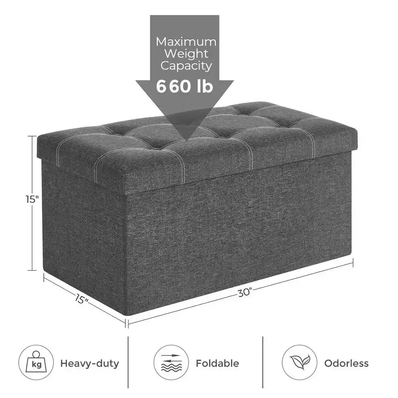 SONGMICS Banc de Rangement Ottoman avec Rangement, Repose-Pieds, Supporte jusqu'à 300 kg pour Chambre à Coucher, Salon