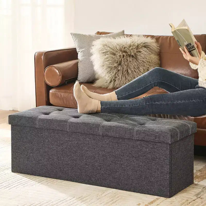 SONGMICS Banc de Rangement Ottoman avec Rangement, Repose-Pieds, Supporte jusqu'à 300 kg pour Chambre à Coucher, Salon