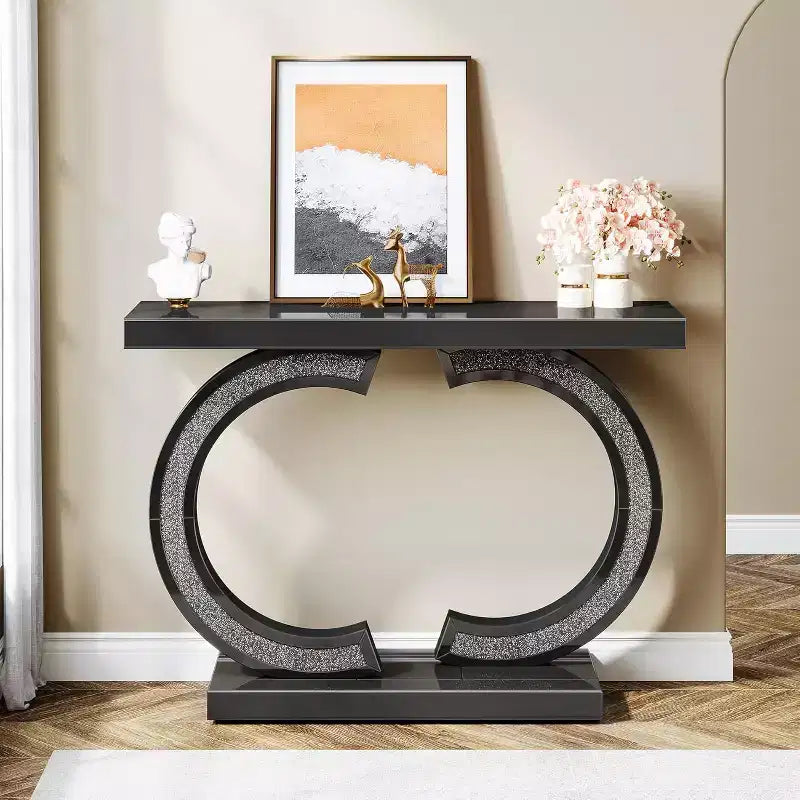 Console de table Tribesigns moderne de 99 cm avec miroirs et incrustations de cristaux scintillants