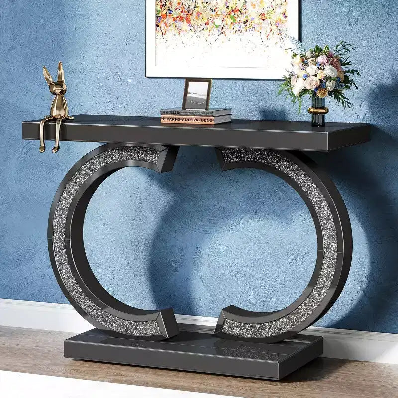 Console de table Tribesigns moderne de 99 cm avec miroirs et incrustations de cristaux scintillants