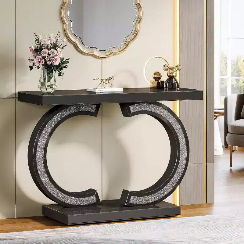 Console de table Tribesigns moderne de 99 cm avec miroirs et incrustations de cristaux scintillants