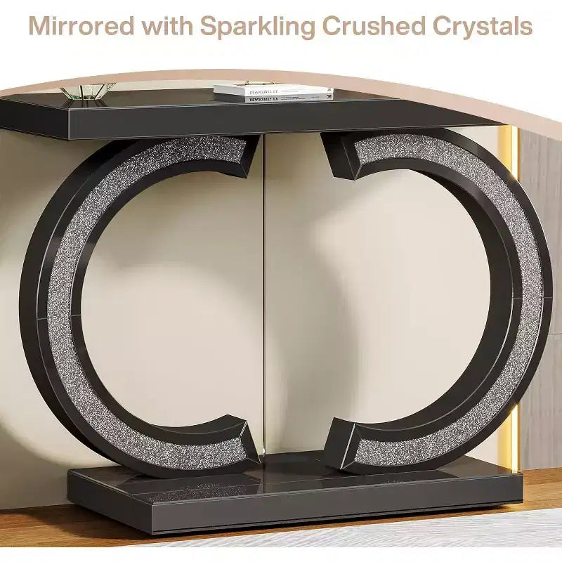 Console de table Tribesigns moderne de 99 cm avec miroirs et incrustations de cristaux scintillants