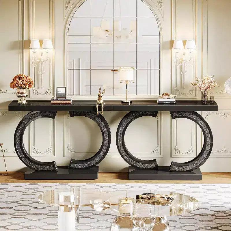 Console de table Tribesigns moderne de 99 cm avec miroirs et incrustations de cristaux scintillants