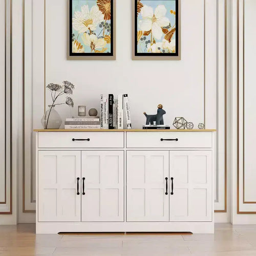 47.95 Buffet bahut, meuble de rangement de ferme avec 2 tiroirs et 4 portes pour salle à manger, salon, cuisine