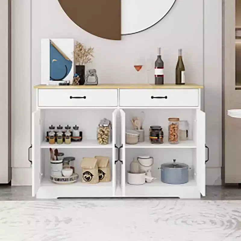 47.95 Buffet bahut, meuble de rangement de ferme avec 2 tiroirs et 4 portes pour salle à manger, salon, cuisine