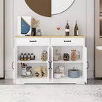 47.95 Buffet bahut, meuble de rangement de ferme avec 2 tiroirs et 4 portes pour salle à manger, salon, cuisine