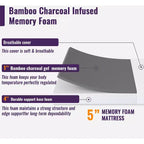FDW Matelas en mousse à mémoire de forme 5 pouces avec gel rafraîchissant au charbon de bambou CertiPUR-US, respirant pour un sommeil plus frais, blanc