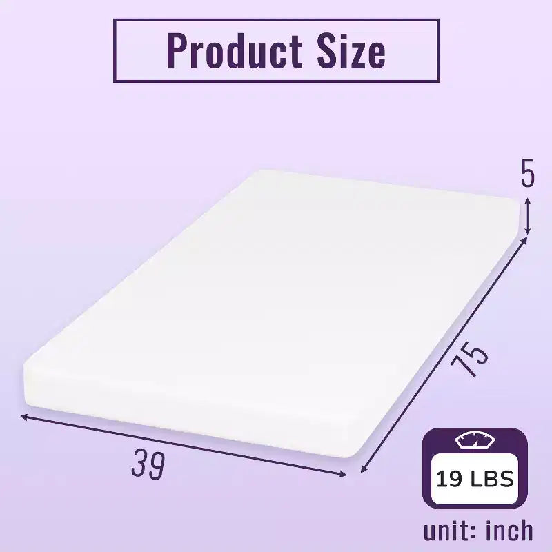 FDW Matelas en mousse à mémoire de forme 5 pouces avec gel rafraîchissant au charbon de bambou CertiPUR-US, respirant pour un sommeil plus frais, blanc